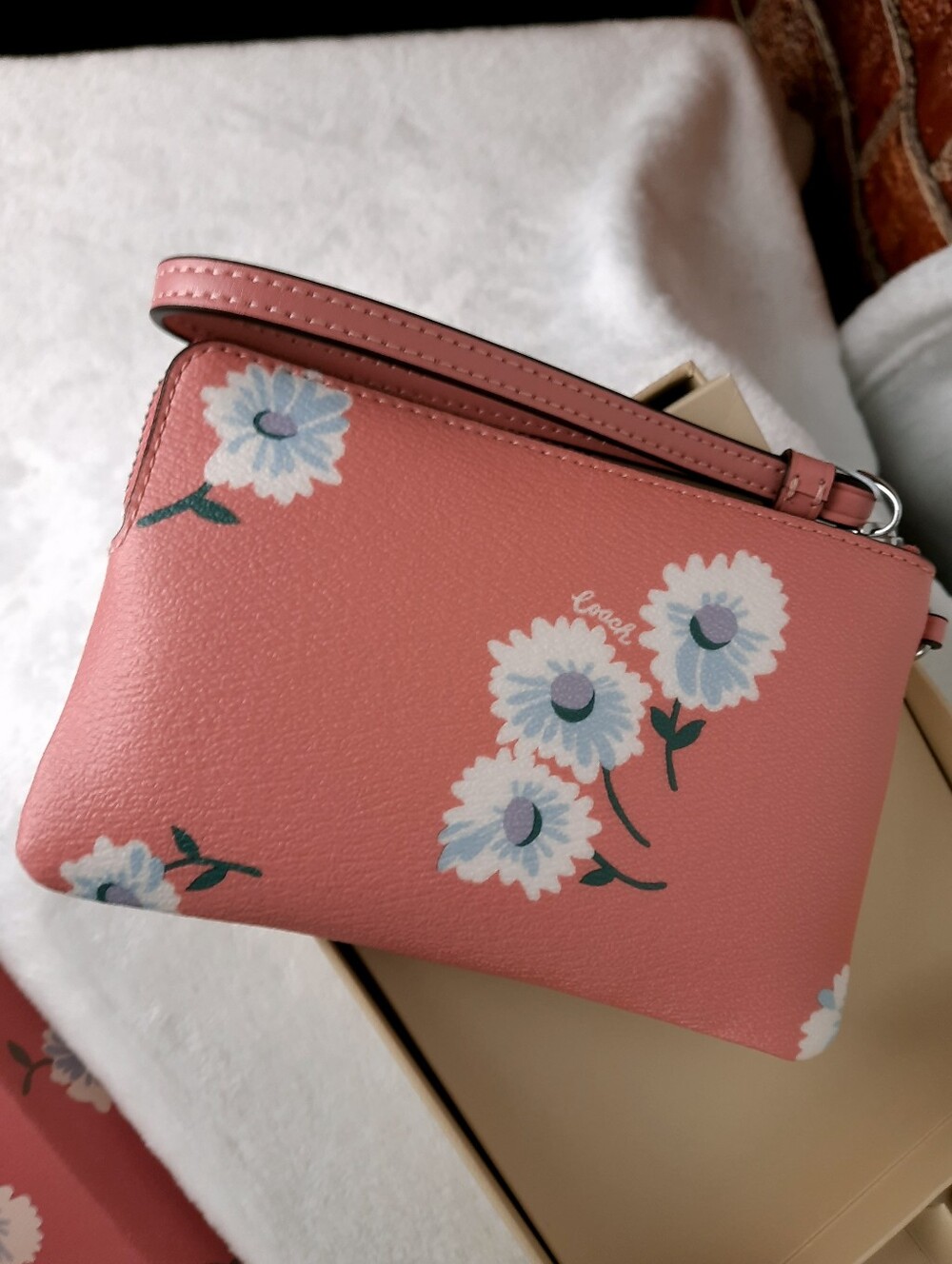 Coach Pink Floral Wristlet Pouch with Charm - Picture 4 of 13